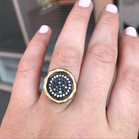 Peace Sign gold plated and silver adjustable Ring - Picture 4 of 9